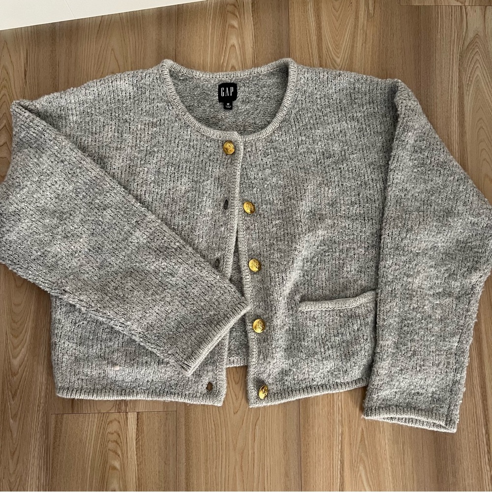 GAP Gray Knit Cardigan with Gold Buttons